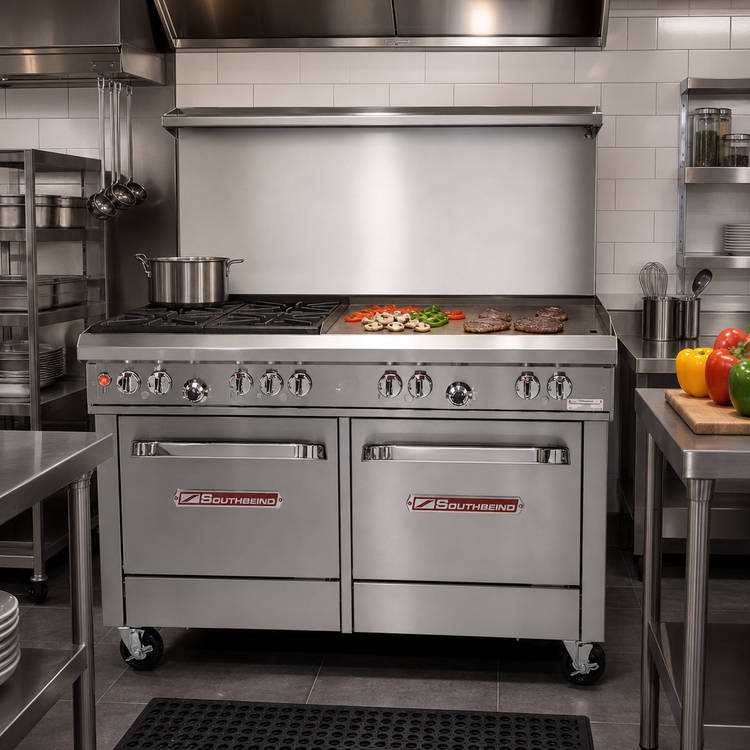 Product image #2 for Southbend Ultimate 48-Inch Gas Restaurant Range with 2 Burners, 36-Inch Griddle, and 2 Space Saver Ovens