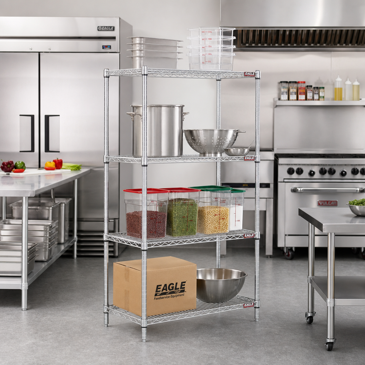 Product image #2 for Eagle Group Stationary 4-Tier Starter Wire Shelving Unit, 36W x 24D x 63H, Stainless Steel Finish