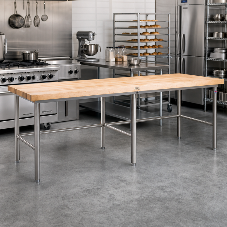 Product image #2 for John Boos Baker's Table Frame for 96 x 30 Inch Top, Stainless Steel, Without Bin Stops