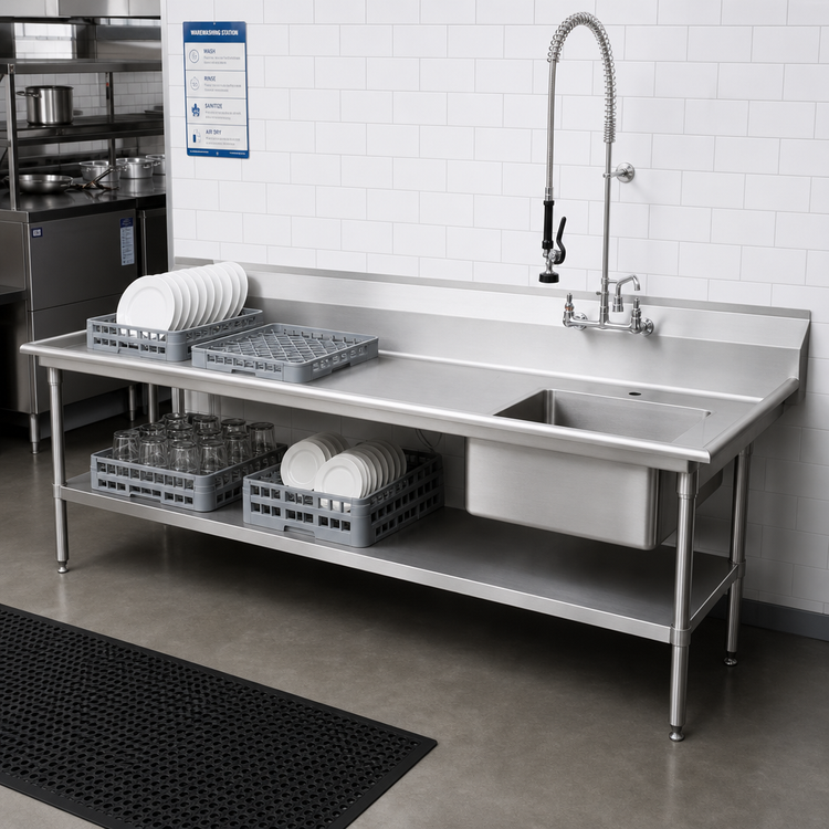 Product image #2 for 92-Inch Right-to-Left Soiled Dishtable with 20 x 20 Pre-Rinse Sink and 9-Inch Backsplash