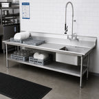 Thumbnail image #2 for Klinger's Trading SDT92R 92-Inch Right-to-Left Soiled Dishtable with 20 x 20 Pre-Rinse Sink and 9-Inch Backsplash