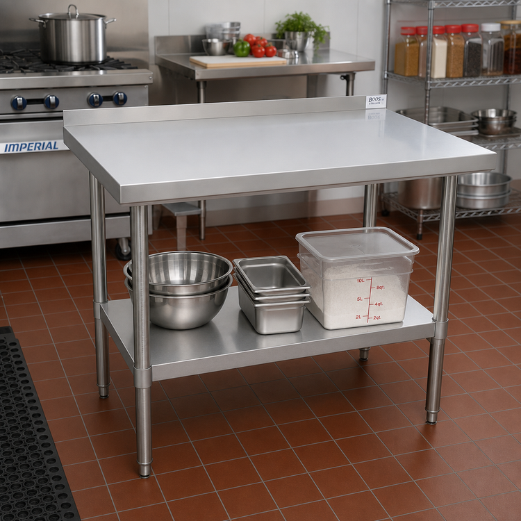 Product image #2 for John Boos Stallion Economy 60-Inch x 18-Inch Stainless Steel Top Work Table with Rear Riser and Undershelf