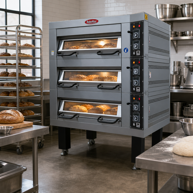 Product image #2 for BakeMax Double Deck Electric Artisan Stone Deck Oven, Triple Pan Wide, 6 Full-Size Pan Capacity