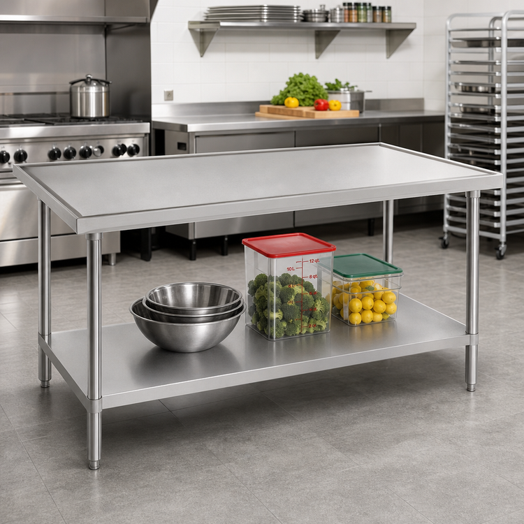Product image #2 for Advance Tabco 72" x 36" 14-Gauge 304 Stainless Steel Work Table with Adjustable Undershelf and Non-Drip Edge