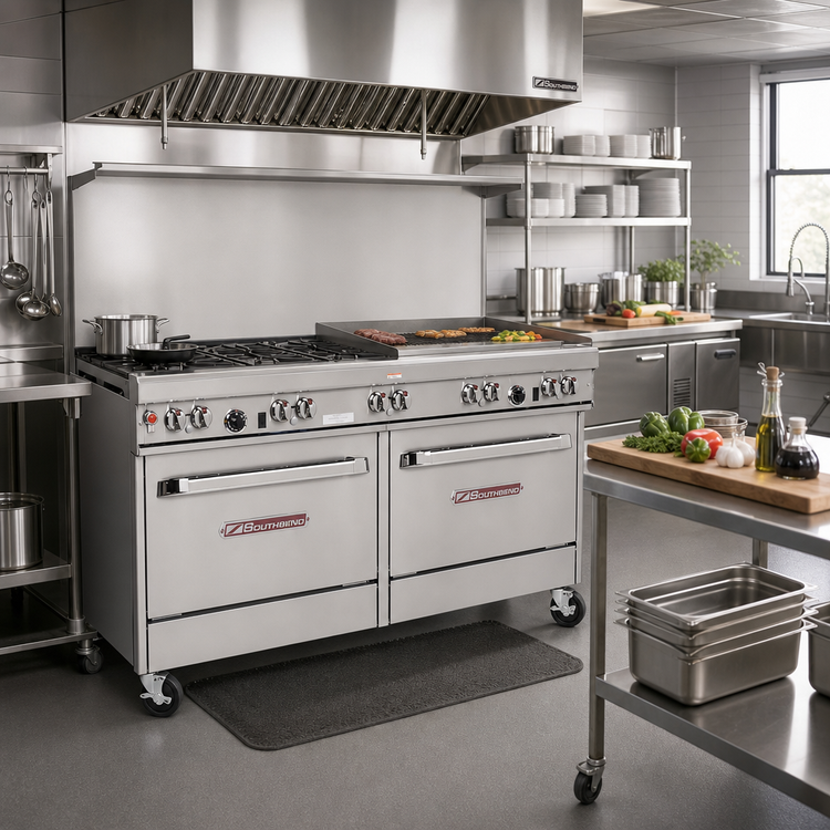 Product image #2 for Southbend Ultimate 60-Inch Gas Restaurant Range with 4 Open Burners, 36-Inch Charbroiler, Standard Oven and Cabinet Base