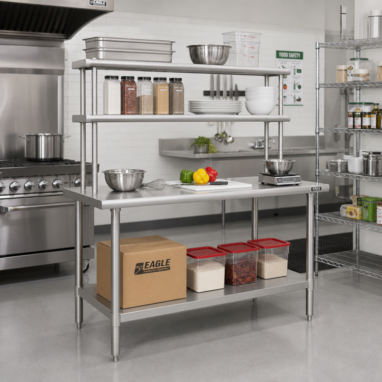 Product image #2 for Eagle Spec-Master SE Series 72-Inch x 30-Inch Stainless Steel Work Table with Flex-Master Overshelf Kit