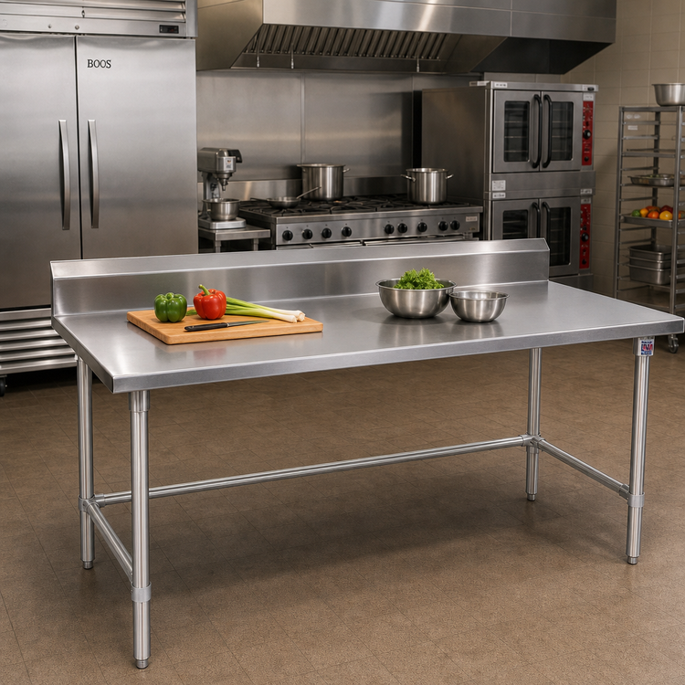 Product image #2 for John Boos Stallion 108-Inch x 36-Inch Stainless Steel Open-Base Work Table with 5-Inch Backsplash and Safety Edge