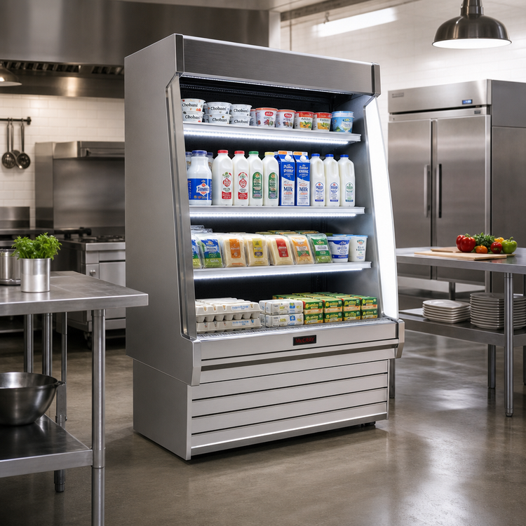 Product image #2 for Howard-McCray 35E Series Sloped Dairy Open Merchandiser, 51-Inch Wide, Remote Refrigeration, Stainless Steel, LED Shelves