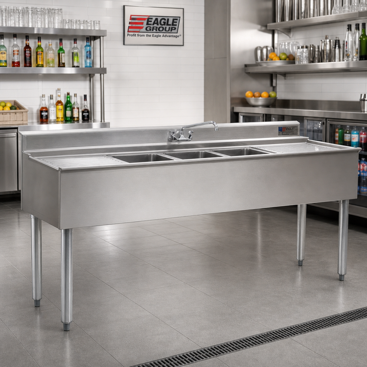 Product image #2 for Eagle Group 2200 Series 4-Compartment Underbar Sink Unit with Dual Drainboards and Included Faucets, 72-Inch