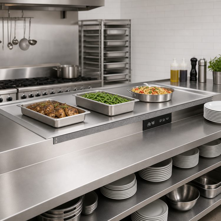 Product image #2 for Vollrath Recessed Drop-In Heated Warming Shelf, 56 Inch, Dual Zone, Digital Thermostatic, Stainless Steel, 120V