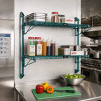 Thumbnail image #2 for Quantum WC34-CB1260P Wall-Mount Cantilever Double-Shelf Wire Shelving Unit, 60 x 12 Inch Shelves, Green Epoxy