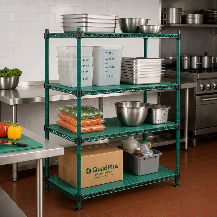 Product image #2 for QuadPlus Solid Polymer Shelf Mat with Adjustable Wire Frame, 36 x 18 Inches, Green