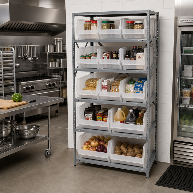 Product image #2 for Quantum 8-Shelf Heavy Duty Stationary Wire Shelving Unit with 13 Clear Bins, 36 x 24 x 75 Inches