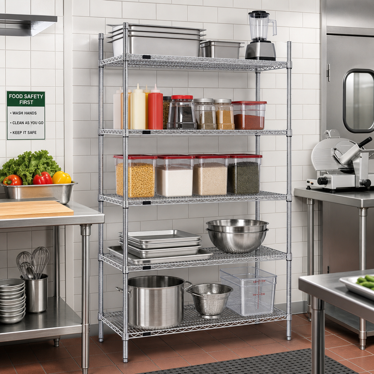 Product image #2 for Redipak Red-i-Pak 5-Tier Stationary Wire Shelving Unit, 36W x 24D x 74H, Chrome Finish