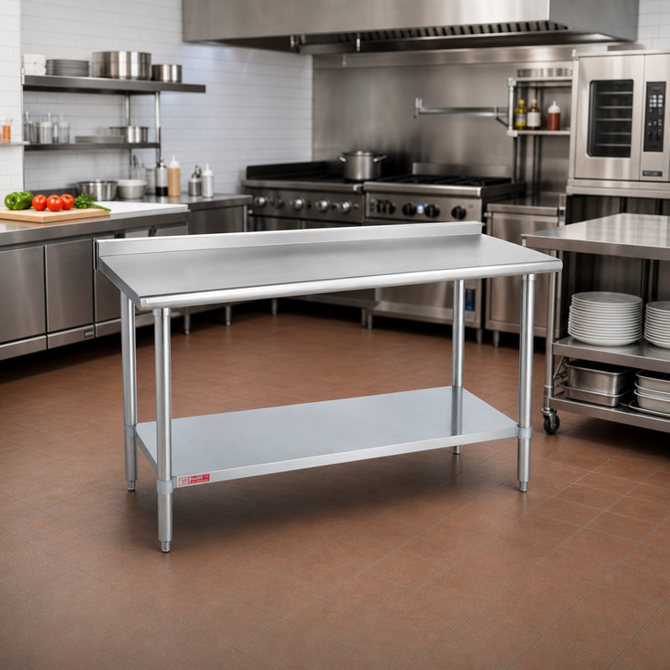 Product image #2 for Duke 30" x 24" 14-Gauge 300 Series Stainless Steel Work Table with 1-1/8" Straight Riser and Galvanized Undershelf