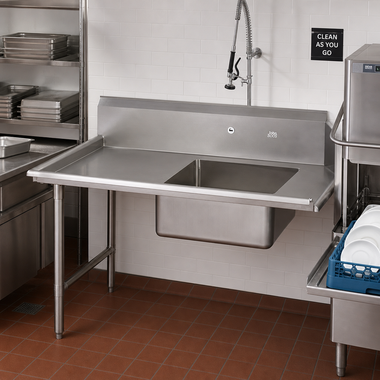 Product image #2 for John Boos Pro-Bowl 72-Inch Straight Left-to-Right Soiled Dishtable with 20 x 20 x 8 Pre-Rinse Sink Bowl
