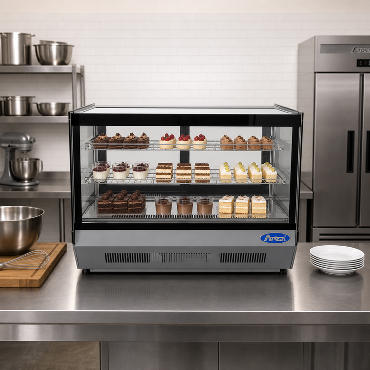 Product image #3 for Atosa CRDS-56 Countertop Refrigerated Display Case, 5.6 Cu. Ft., Straight Front Glass, Rear Sliding Doors