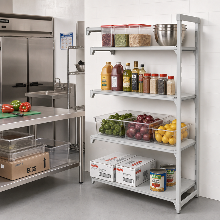 Product image #3 for Cambro Camshelving Premium 4-Shelf Solid Add-On Polypropylene Shelving Unit, 21 x 24 x 84 Inches, Speckled Gray