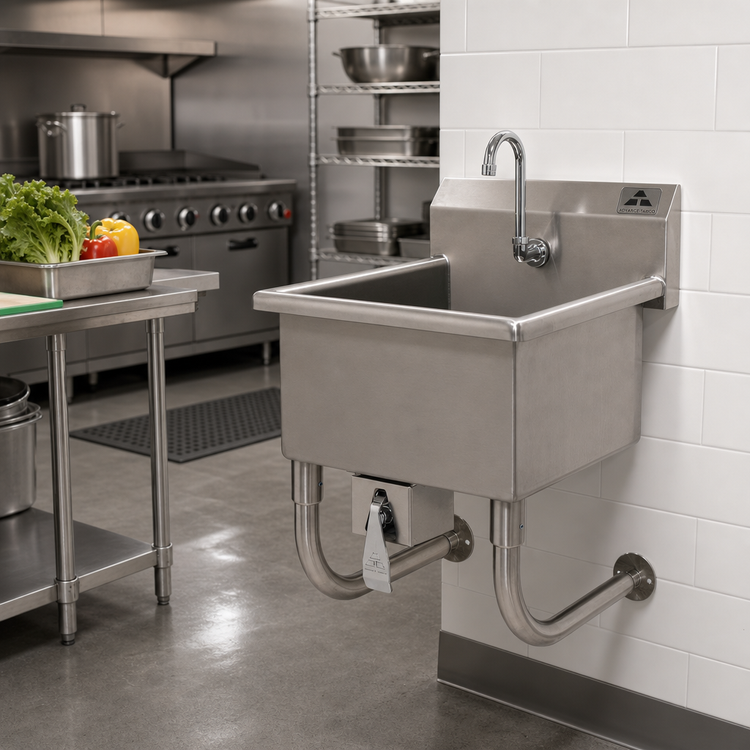 Product image #2 for Advance Tabco Wall Mounted Knee-Operated Stainless Steel Service Sink with Gooseneck Faucet