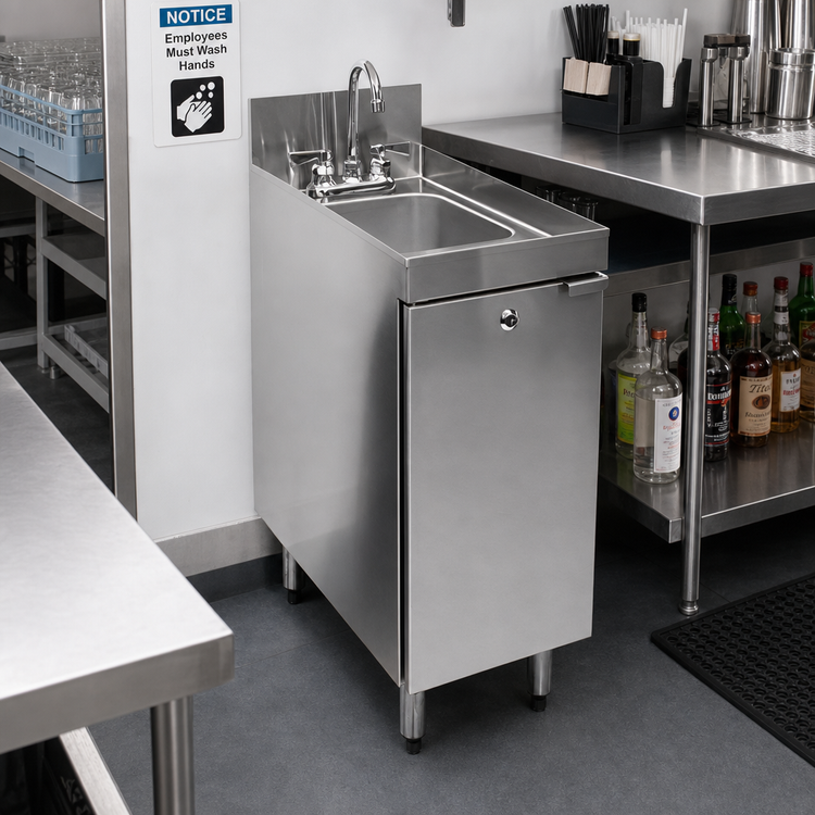 Product image #2 for CHOICE 12-Inch Wide Stainless Steel Open Front Underbar Sink Cabinet with Chemical Storage and Gooseneck Faucet