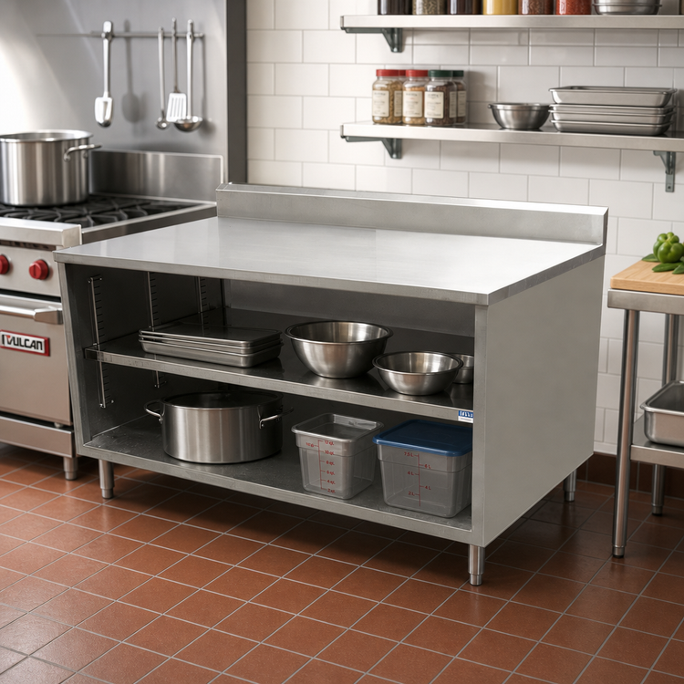 Product image #2 for BK Resources Open Front Chef Table Cabinet Base with 5-Inch Back Riser, 60 x 36 Inches