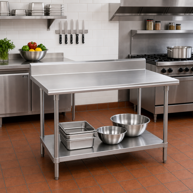 Product image #2 for Advance Tabco 72 Inch x 24 Inch 430 Stainless Steel Work Table with 5 Inch Backsplash and Adjustable Undershelf