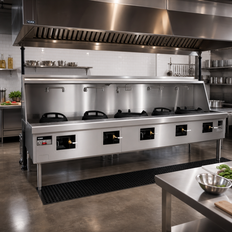 Product image #2 for York Y-5-SS 5-Chamber Gas Chinese Wok Range with Water-Cooled Top