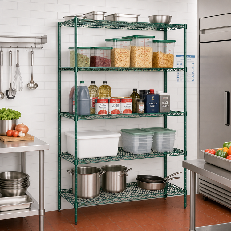 Product image #2 for Redipak 5-Tier Wire Shelving Unit, 60 x 18 x 63 Inches, Green Epoxy Finish