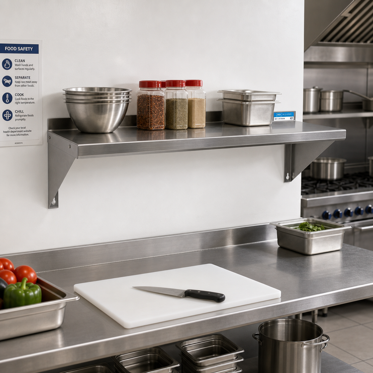 Product image #2 for BK Resources 72 Inch x 14 Inch 16-Gauge 304 Stainless Steel Wall-Mount Shelf with 1-1/2 Inch Rear Turn-Up