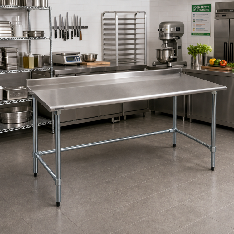 Product image #2 for BlendPort Deluxe Series 72"W x 30"D Stainless Steel Work Table with Rear Upturn and Galvanized Tubular Base