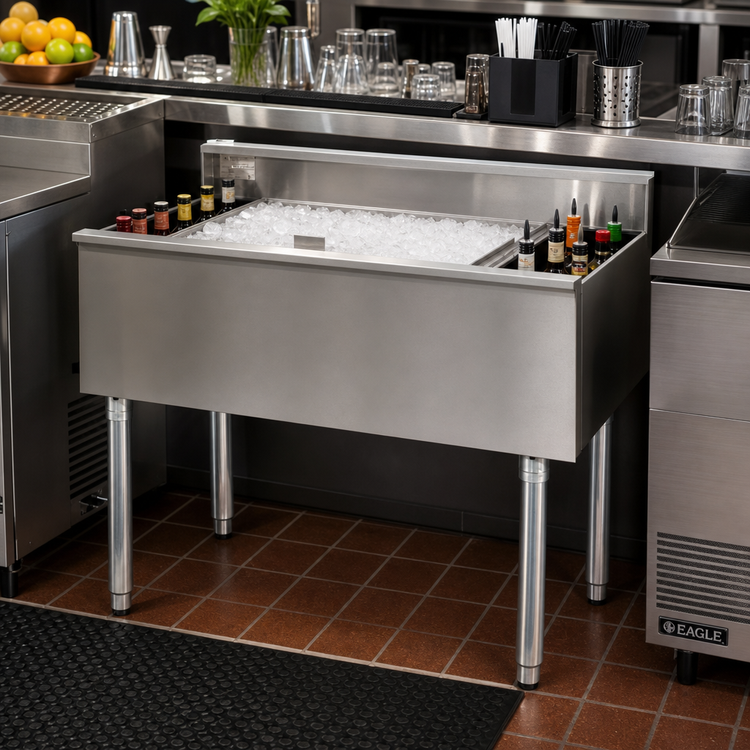 Product image #2 for Eagle Group 1800 Series 36-Inch x 20-Inch Underbar Cocktail Unit with 12-Inch Deep Insulated Ice Bin and 8 Bottle Wells