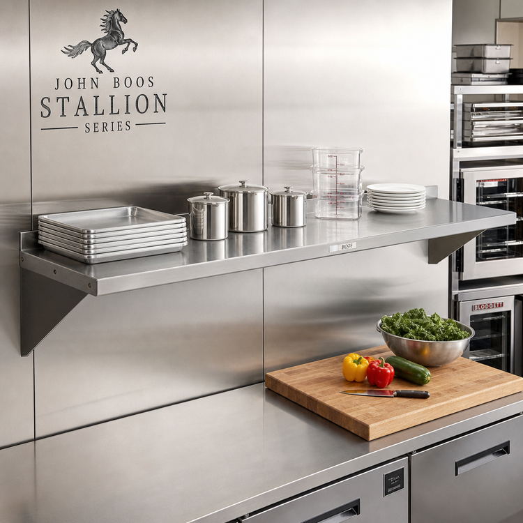 Product image #2 for John Boos Stallion Wall-Mounted Stainless Steel Shelf, 84-Inch W x 16-Inch D, 430 Series