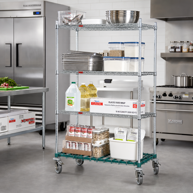 Product image #2 for Eagle QuadTruss Mobile 4-Tier Wire Shelving Starter Unit with Dunnage Shelf, 48 x 24 x 79 Inches, Zinc Finish