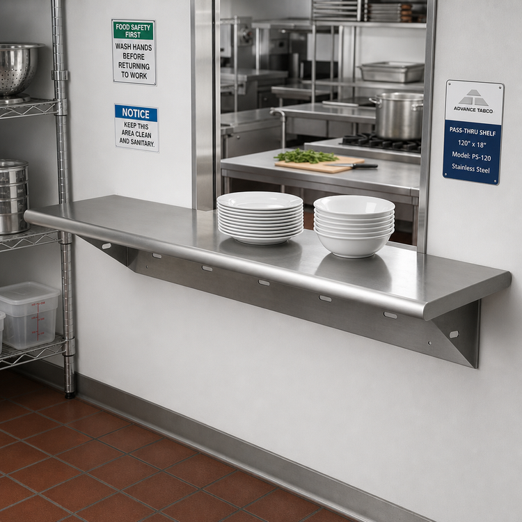 Product image #2 for Advance Tabco 120-Inch x 18-Inch Stainless Steel Pass-Thru Shelf