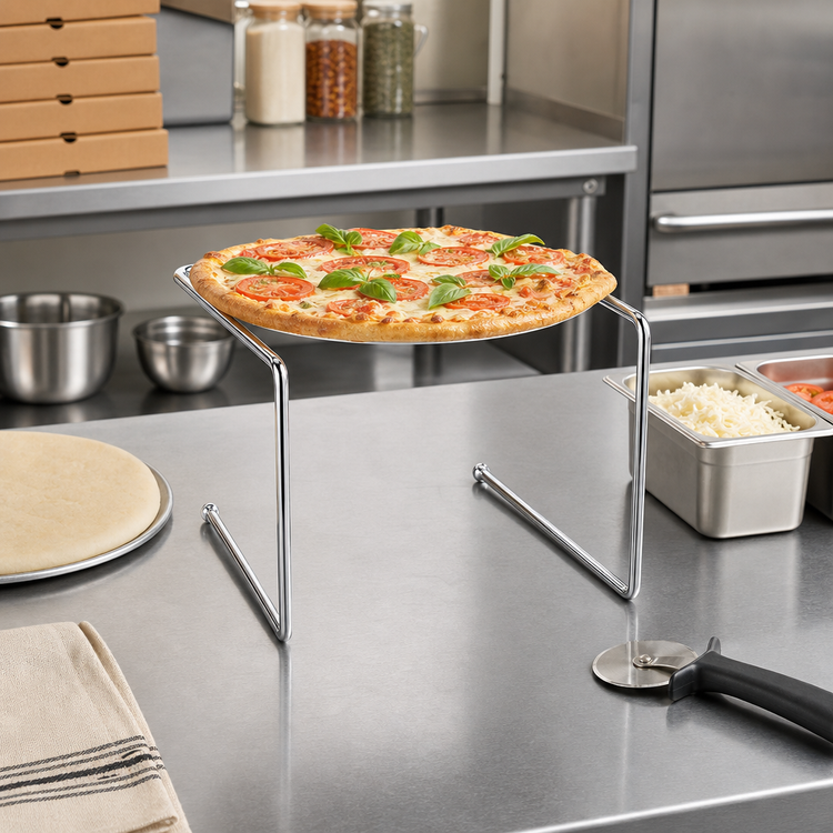 Product image #3 for American Metalcraft Rectangular Universal Pizza Stand, Chrome-Plated Steel, 9 x 8 x 7 Inches