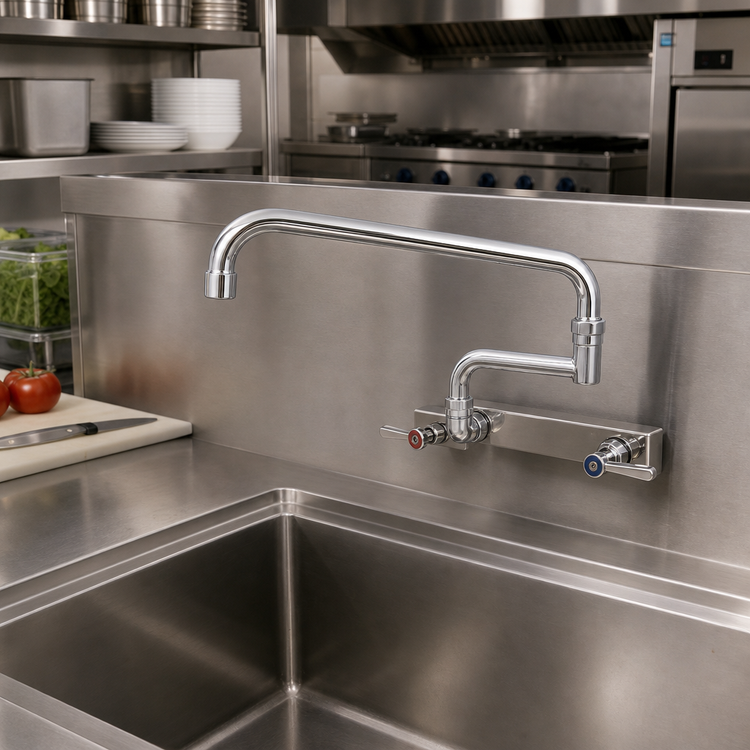 Product image #2 for BK Resources Evolution 8-Inch Splash-Mount Gooseneck Faucet, 8-Inch Centers, Stainless Steel