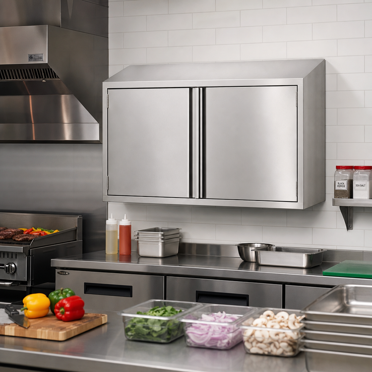 Product image #2 for 60 Inch Wall-Mounted Stainless Steel Cabinet with Hinged Doors and Sloped Top