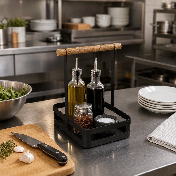 Product image #2 for Iron & Oar Collection 8-Inch Black Iron Condiment Rack with Wood Handle