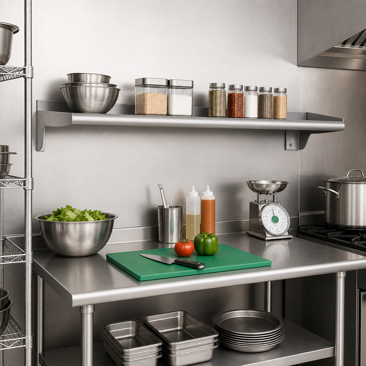 Product image #2 for Eagle Group Wall-Mounted Shelf, 72 Inch W x 10 Inch D, 14 Gauge Type 304 Stainless Steel