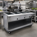 Thumbnail image #2 for Eagle Group Spec-Master PHT6CB-240-3 Portable Electric Hot Food Table, 97.75-Inch, 6-Well Wet/Dry, Enclosed Stainless Steel Base