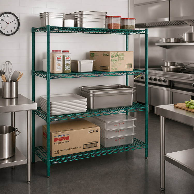 Product image #3 for Metro Super Erecta Metroseal 3 Green Wire Shelving Starter Unit with 4 Shelves, 48 x 18 x 63 Inches