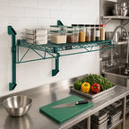 Thumbnail image #2 for Quantum WC14-CB1260P Wall-Mount Cantilever Wire Shelf, Single-Tier, 60"W x 12"D, Green Epoxy Finish