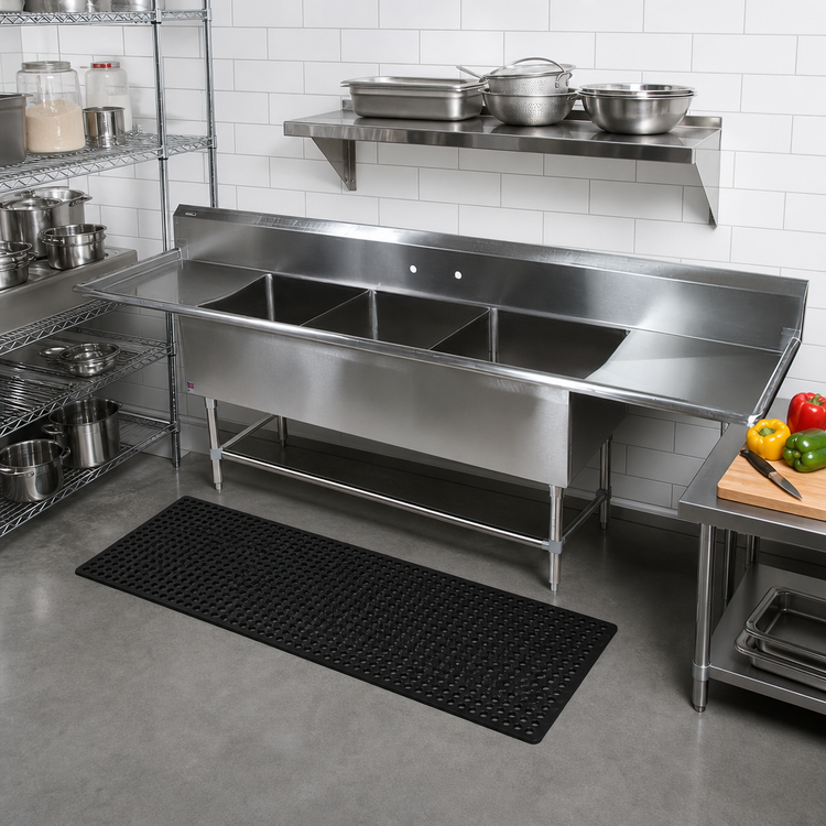 Product image #2 for John Boos Pro-Bowl 3-Compartment Sink with Dual 18" Drainboards, 20" x 20" x 12" Bowls, 14-Gauge Stainless Steel
