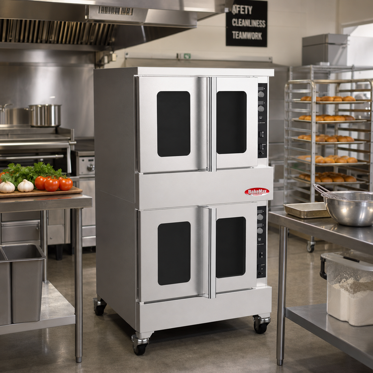 Product image #2 for BakeMax Commercial Double Deck Gas Convection Oven, 18 Full-Size Tray Capacity, 360,000 BTU