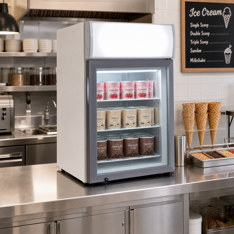 Product image #2 for Excellence Commercial Products Countertop Ice Cream Freezer Merchandiser, 1.9 Cu. Ft., Rear-Mounted Self-Contained Refrigeration, White