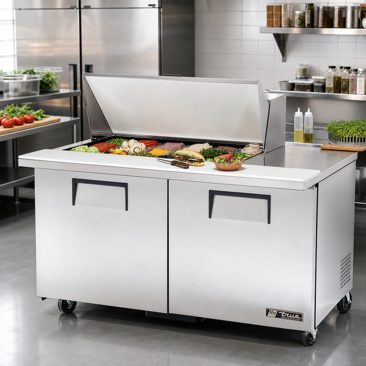 Product image #2 for True Mega Top 60-Inch Self-Contained Sandwich/Salad Prep Table with 18 Pan Top and 2 Doors
