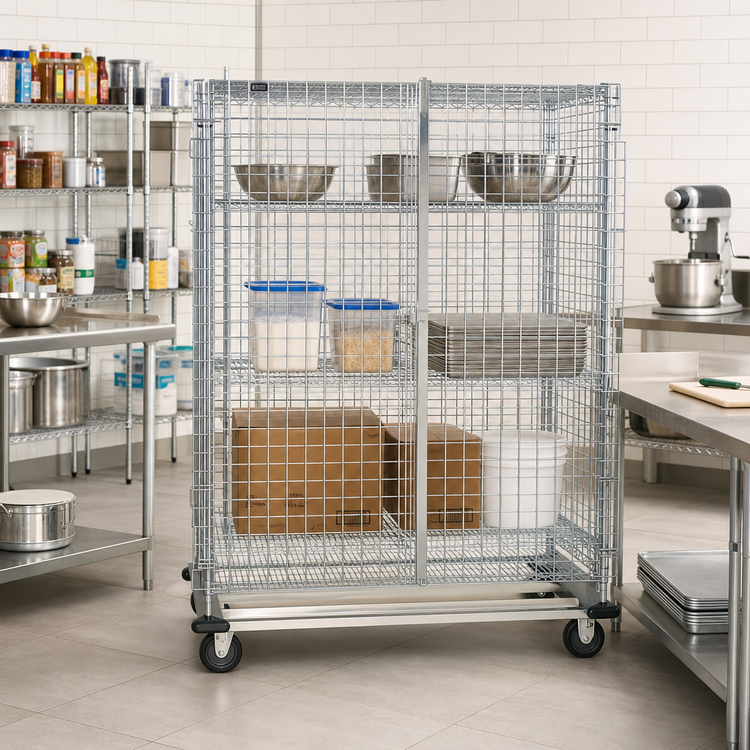 Product image #2 for Quantum Mobile Wire Security Cage with Dolly Base, 60 x 18 x 70 Inches, Chrome Plated