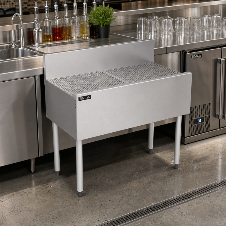 Product image #3 for Perlick Top Shelf 36-Inch Freestanding Underbar Stainless Steel Drainboard with 6-Inch Backsplash