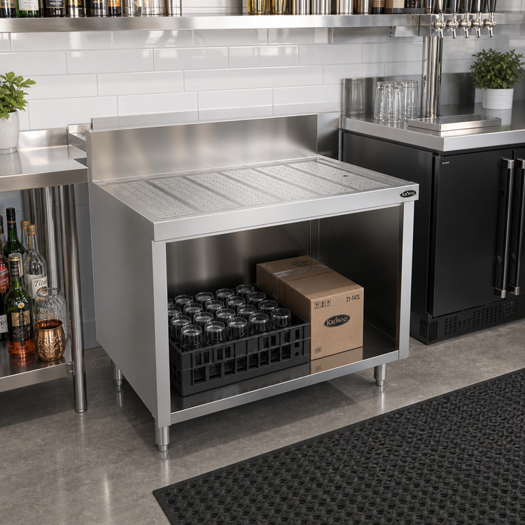 Product image #2 for Krowne Royal Series 36-Inch x 24-Inch Stainless Steel Underbar Drainboard with Open Cabinet Base
