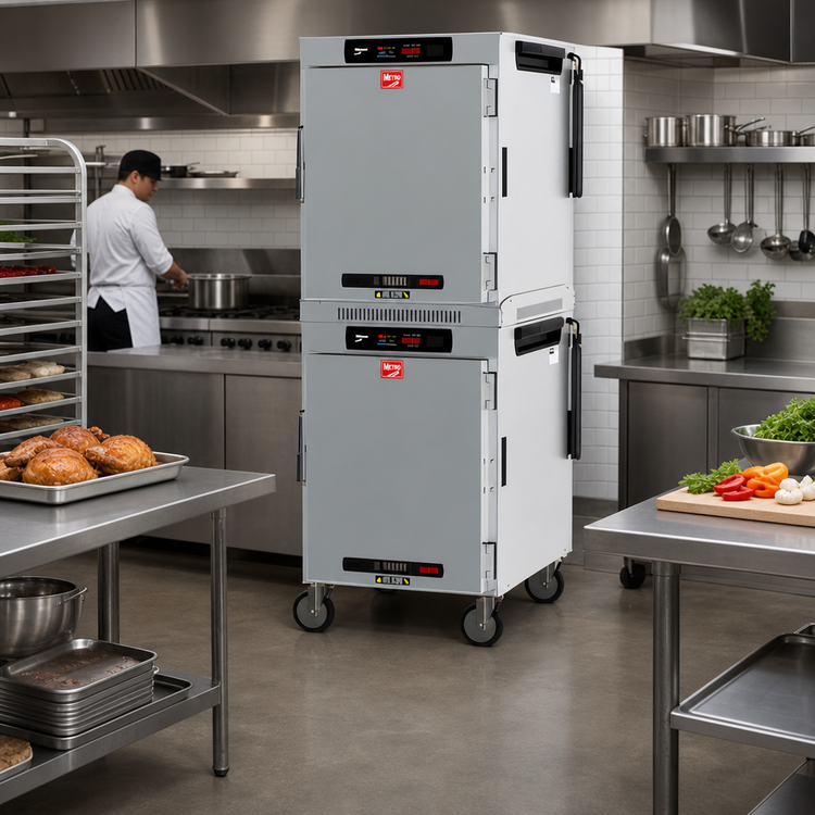 Product image #2 for Metro HotBlox™ Wide 16-Pan Dual-Cavity Pass-Thru Insulated Holding Cabinet with Digital Touchscreen and Solid Doors